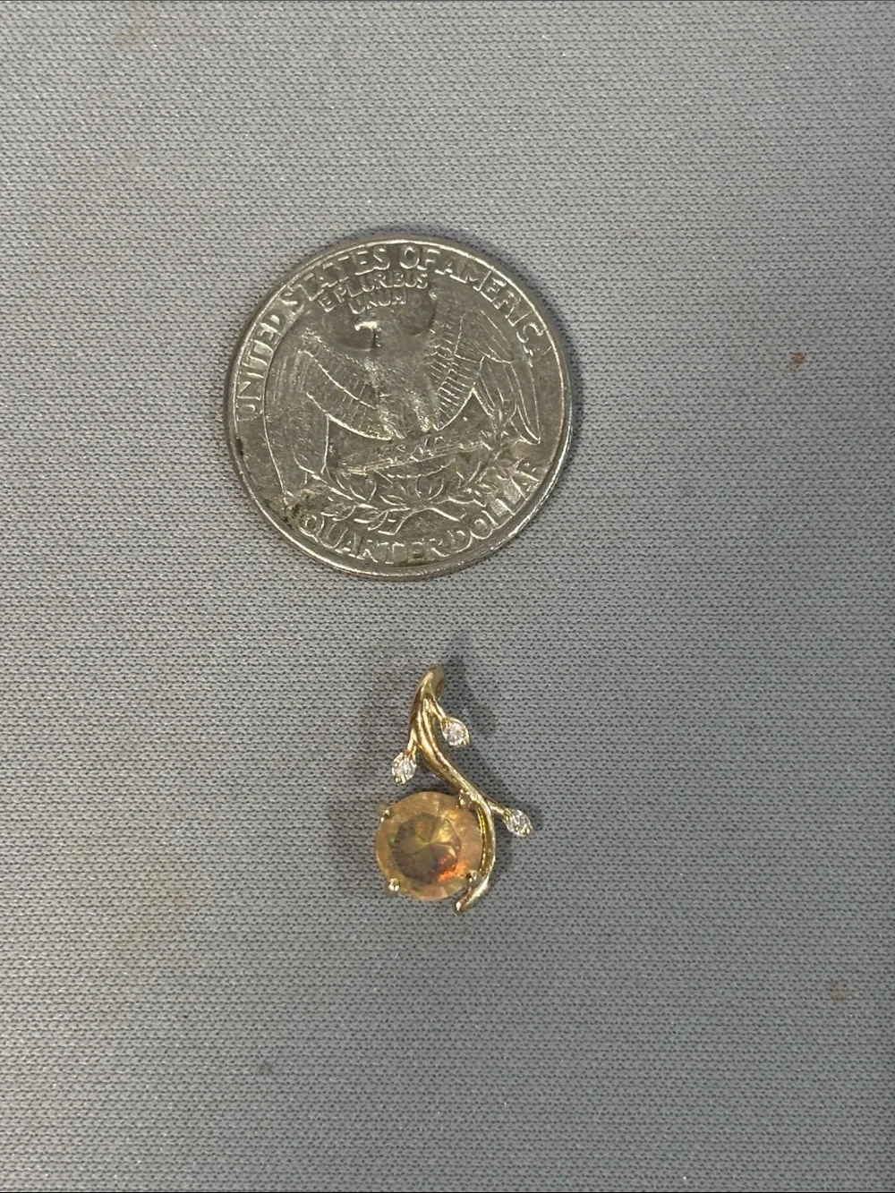 14k yellow gold natural diamond fire opal flower in cut leaf pendant *new*